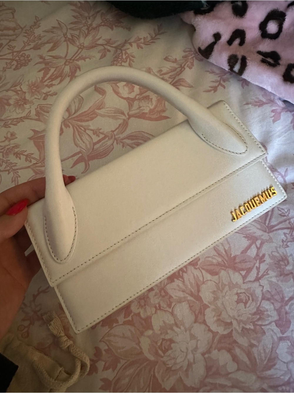 Jacquemus White Mini Le Chiquito Top Handle Bag with Gold Logo